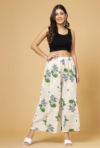 Image of Pistaa's Women's Regular Fit High Rise Pure Cotton Big Flair Printed Regular Palazzo