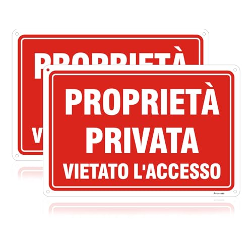Acuxiaza 2 Pezzi Cartello Proprietà Privata Vietato l'Accesso 20x30 cm Cartello Divieto di Accesso in Alluminio Riflettente, Impermeabile, Facile da installare