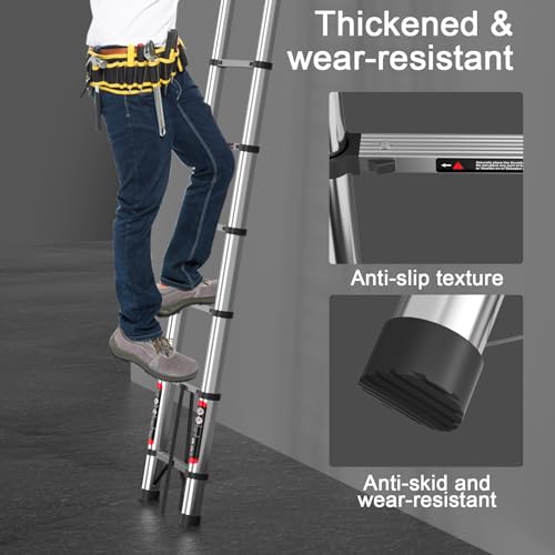 5m Thickened Telescopic Ladder 16.5ft Extendable Ladder Folding A-Frame Ladder Anti Slip with Stabilizer Bar Stainless Steel (2.5M+2.5M), Stronger than others 5 5m Thickened Telescopic Ladder 16.5ft Extendable Ladder Folding A-Frame Ladder Anti Slip with Stabilizer Bar Stainless Steel (2.5M+2.5M), Stronger than others - Image 5