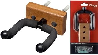 Stagg GUH-WN Wall Mounted Guitar Holder with Rectangular Wooden Base - Black
