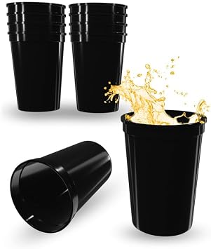 PartyPrints 10 Pack Small 10 to 12 oz Black Reusable Blank Plastic Cups, Stadium Cups Bulk BPA Free Top Rack Dishwasher Safe Party Cups, Colored Cups Perfect for Party, Wedding, Birthday