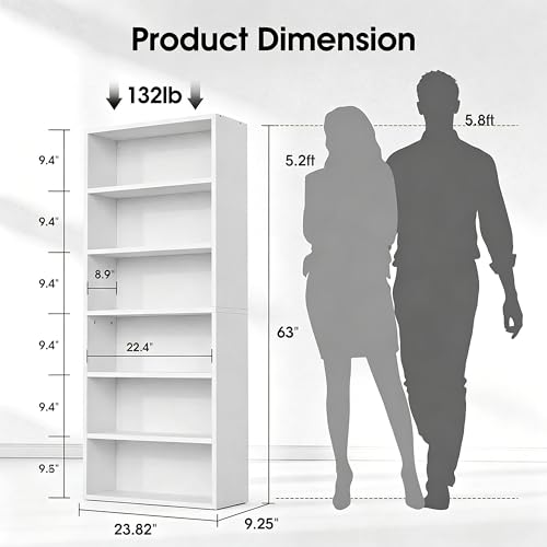 Image of HealSmart 6 Tier Bookcase, Industrial 6 Book Shelf, 9.2 inch D x 23.8 inch W x 63 inch H Tall Open Cube Storage Organizer for Home Office, Living Room, Bedroom and Dinning Room, White