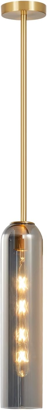 BOKT Moderna lámpara colgante de cristal, lámpara nórdica de tubo largo, lámpara colgante ajustable de mediados de siglo, iluminación colgante de