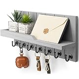 Rebee Vision Decorative Key and Mail Holder for Wall - Farmhouse 15 Inches Floating Shelf with 7 Stu