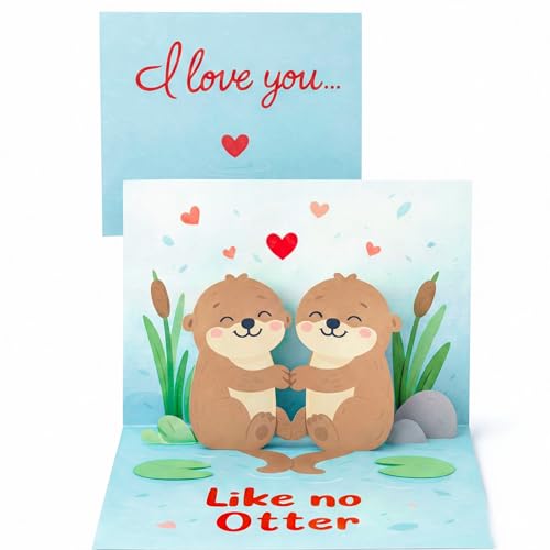 Alteza Co. 3D Pop Up Otter Anniversary & Valentine’s Day Card – Cute Romantic “I Love You Like No Otter” Love Card for Husband, Wife, Girlfriend, Boyfriend