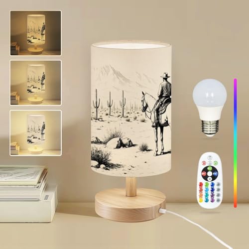 RAINFALLARING Round Table Lamp for Bedroom Western Cowboy Rustic Vintage