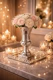 25 cm Blumentopf Vase Deko Hochzeitsdeko Übertopf Blumenvase Amphore Pflanzgefäß Pflanztopf Hochzeitstischdeko Keramik Vase Tischvase Silber Amphorenvase Trompetenvase Deko Vase Hochzeitsdekoration