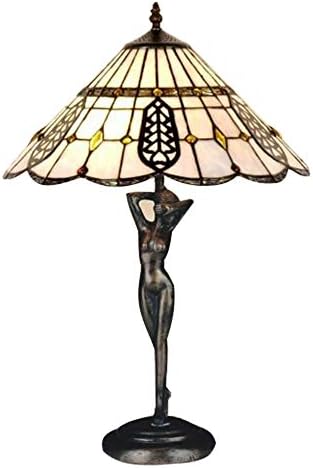 Home Supplies Sculptured Tiffany Handmade Table Lamp with Real Stained Glass - Contemporary Lamp for Nightstand, Living Rooms, Bedrooms | W14xH20
