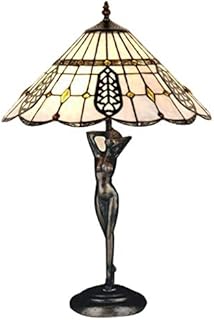 Home Supplies Sculptured Tiffany Handmade Table Lamp with Real Stained Glass - Contemporary Lamp for Nightstand, Living Rooms, Bedrooms | W14xH20