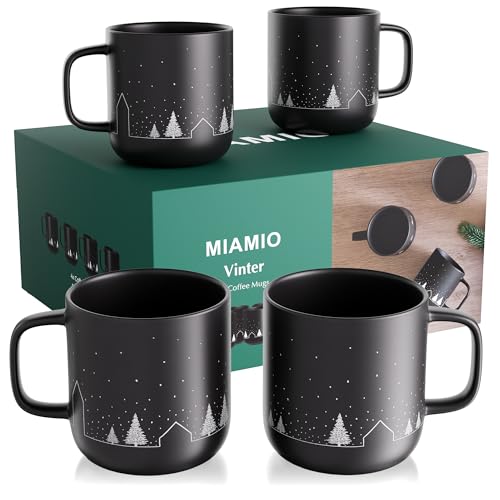 MIAMIO - Weihnachtstassen 4er Set 500ml (schwarz) / Kaffeebecher für...
