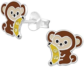 Sterling Silver Monkey Earrings with Crystal Stones
