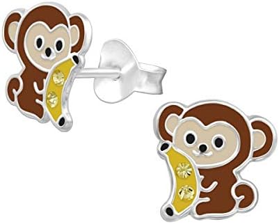 Sterling Silver Monkey Earrings with Crystal Stones