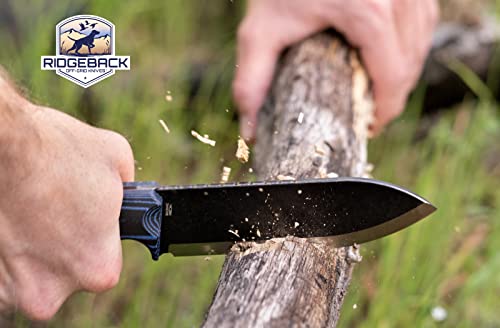 Off-Grid Knives - Ridgeback Bushcraft Fixed Blade Knife W. Sandvik 14C28N Tumbled Black Blade Steel, Scandi Grind, Micarta Scales, Kydex Sheath, Hunting, Camping, Fishing #TOP2