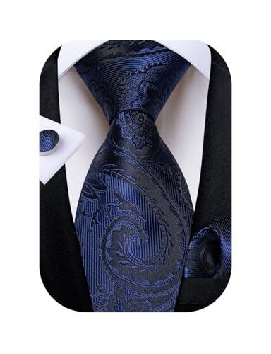 Image of DiBanGu Mens Paisley Tie Set Silk Woven Jacquard Necktie and Pocket Square Cufflinks Gift Set for Wedding Bussiness