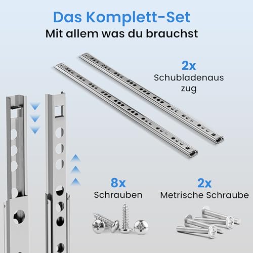 LIVING TEC® Schubladenschienen 310mm x 17mm Nut - 1Paar Gleitschiene inkl. Montageschrauben - Schubladenauszug - Schubladenauszüge - Auszugsschienen - Schienen für Schubladen Schienensystem - Auszüge