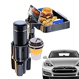 Bandeja para bebidas – 4 en 1 multifuncional soporte desmontable con base ajustable | Portavasos para coche, para consola central, salpicadero, coche, SUV, caravana, furgoneta, uso diario y al aire