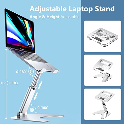 Rottay Collapsible Laptop Stand, Adjustable Height Up To 16", Ergonomic Laptop Riser With 2 Angle Adjustment Buttons, Aluminum Laptop Holder Computer Stand Fits Macbook, Laptops Tablets 10-16", Silver #TOP1
