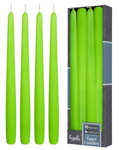 Hyoola Tall Taper Candles - 10 Inch Lime Green Unscented Dripless Taper Candles - 8 Hour Burn Time - 4 Pack