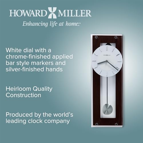 Howard Miller Emmett Wall Clock II, Espresso Finish - Silver Finished Pendulum, Wenge Style Chrome Accents, Quartz Movement Soft Ticking Wall Clock for Bedroom, Modern Grandfather Clock