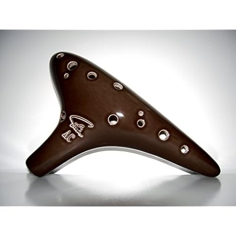 Focalink Alto C 12 Holes Ceramic Ocarina - Easy to Learn, Good for Beginner & Great Gift. Linn's Arts! (Brown) Cover