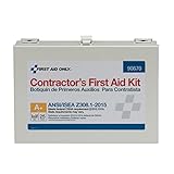 Contractor’s Emergency Kit: Includes adhesive plastic bandages, triple antibiotic ointments, BZK antiseptic towelettes, burn cream packets, gauze roll and pads, gloves, scissors, tweezers, and other multi-use first aid items like WoundSeal packs Conv...