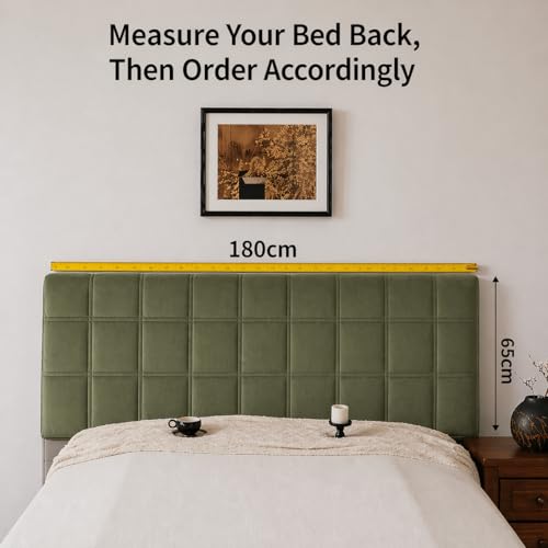 Image of HOMETHREADS Velvet Padded Headboard Cover with Foam - Soft, Wrinkle-Resistant Bed Back Protector, Suitable for Wooden, Leather & Upholstered | Fits 6 ft Headboards only (68x180 cm)(Green)