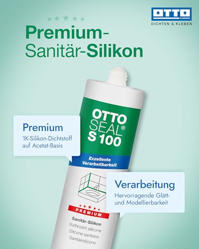 OTTOSEAL S 100 Premium-Sanitär-Silikon 300ml C25 bermuda – Sicher gegen Schimmel & Ideal für Bad, Küche & Wohnbereich – Hervorragend Glätt- & Modellierbar
