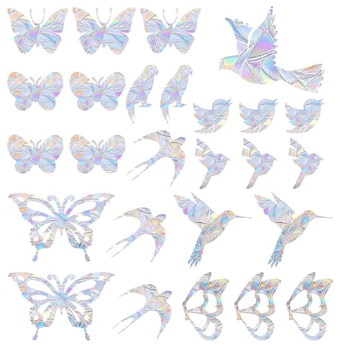 38Pcs Bird Anti-Collision Window Stickers, Sheets Static Cling Rainbow Film, Butterfly Prism Suncatcher Stickers for Glass Sliding Door Kitchen Bedroom Decor Prevent Birds Strike Christmas