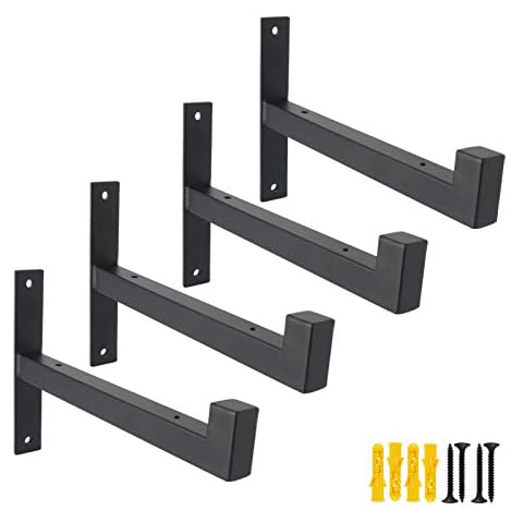 FlyGulls 4 Pcs Heavy Duty Shelf Brackets Wall Mounted Industrial Metal Shelving Support with Lip for DIY Open Shelving (Black) 6" Cover