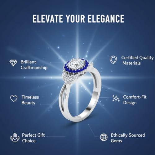 Image of 55Carat Choose Your Gemstone Flower Halo Split Shank Diamond CZ Ring Sterling Silver Round Shape Halo Engagement Rings Everyday Jewelry Wedding Jewelry Handmade Gifts for Wife US Size 4 to 12