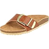 Supersoft Damen Schuhe Sandalen Pantoletten Hausschuhe Schnalle Big Buckle Cognac Braun Gelb Schwarz Gold
