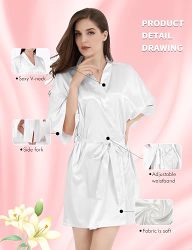 Image of MORFORU Women Bride Bridesmaid Silky Satin Kimono Robe Solid Color Sleepwear for Wedding Party Getting Ready, Short