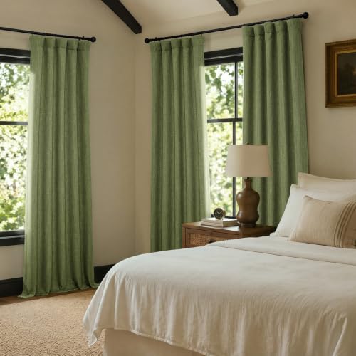 Image of HPD Half Price Drapes - Faux Linen Curtains for Living Room (1 Panel) - 50W X 84L - Textured Room Darkening Curtains for Bedroom 84 Inches Long - Drapes for Home Decor, Tuscany Green