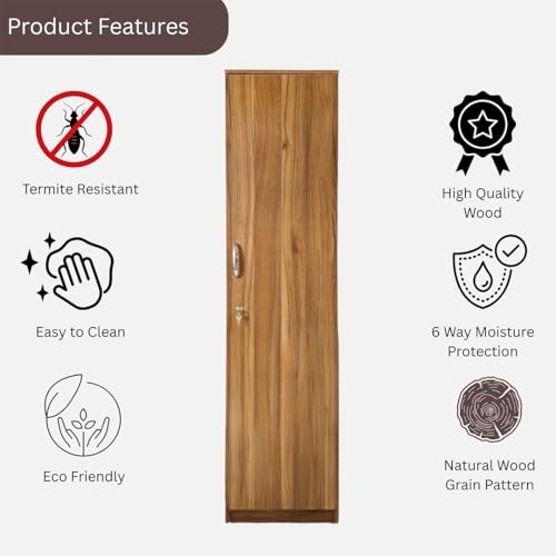 Image of Amazon Brand - Solimo Optima Engineered Wood 6ft 1 Door Wardrobe for Clothes with Drawer| Storage Organizer | Storage Cabinet | Multipurpose Almirah for Bedroom - Leon Teak, 6ft
