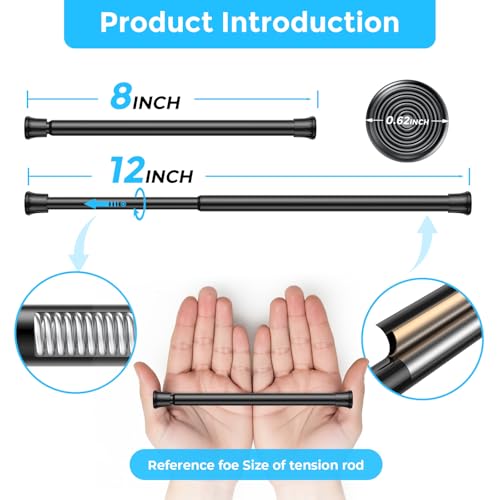 Image of AIZESI 4PCS Small Spring Tension Curtain Rod 8 to 12 Inch, Mini DIY Tension Rods No Drill for Slim Window Sidelights Cupboard, Black