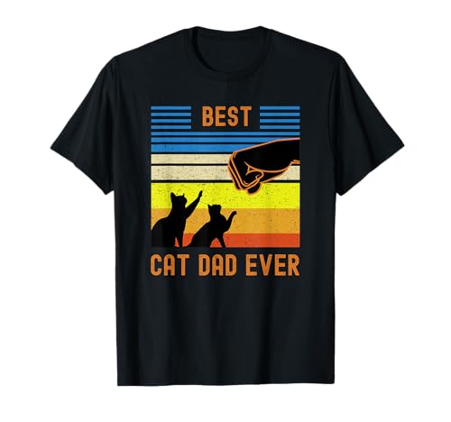 Funny Best Cat Dad Ever Vintage Retro Cat Fist Bump T-Shirt