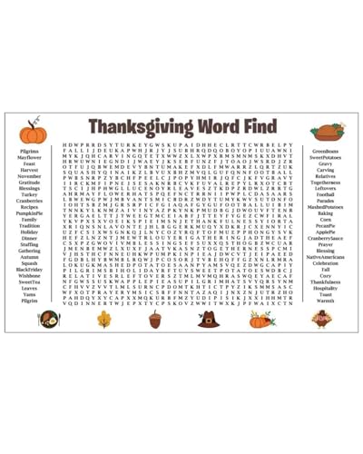 NEEBAO Jumbo Thanksgiving Word Search Poster, Giant 31.5" x 20" Wall Game Poster-Size Word Search Giant Thanksgiving Activity Poster for Families Friend