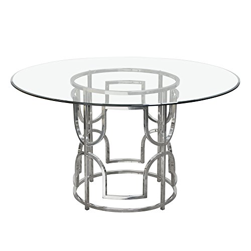 Diamond Sofa # Avalonrdt - Avalon 54" Round Glass Top Dining Table With Round Stainless Steel Base, Included Table Base, Glass Top #TOP7