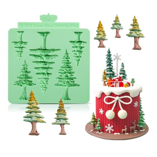 5 Cavity Christmas Tree Silicone Molds, Tree Cake Decoration Fondant Molds