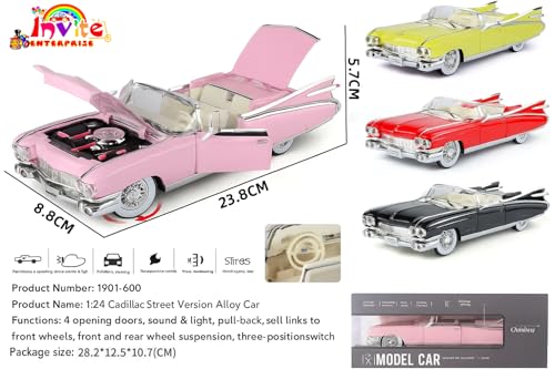 Image of 1:24 Scale Classic 1950s Convertible Alloy Die-Cast Model Car with Sound & Light, Pull Back Action, 4 Opening Doors | Collectible Vintage Model Toy Car for Kids & Adults [Multicolor]