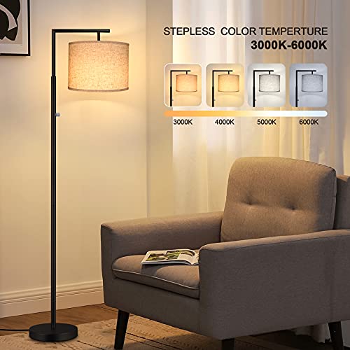 Rottogoon Dimmable Floor Lamp, 4 Color Temperatures Standing Lamp With Remote Control & Rotary Switch, Tall Pole Floor Lamp For Living Room, Bedroom, Study Room, Office, 9W Led Bulb Included - Black #TOP1