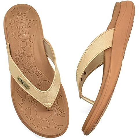 ONCAI Dusch Flip Flops Damen Sommer Orthopädische Sandalen Strand Arch Support Zehentrenner Open Toe Sport Strand Bequeme Casual Gummi Pantoffeln Gold Größe 37 Cover