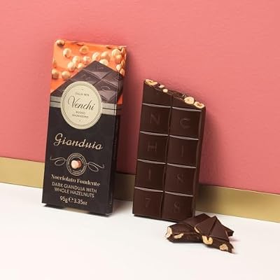 Venchi Dark Gianduia chocolate bar with hazelnuts, 3.52 oz - Made with Whole Piedmont Hazelnuts - Naturally Gluten Free - Vegan Friendly