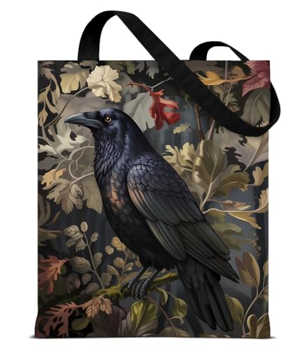 Funny Black Raven Canvas Tote Bag for Women and Girls