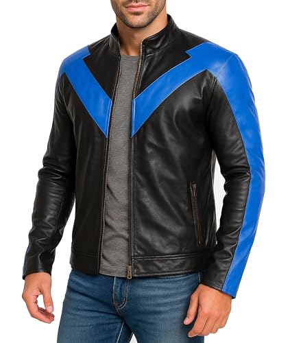 SpazeUp Halloween Costume Nightitans Jackets Men Bluewing Jackets Mens Nightitans Cosplay Superhero Jacket Black Motorcycle Jacket Men