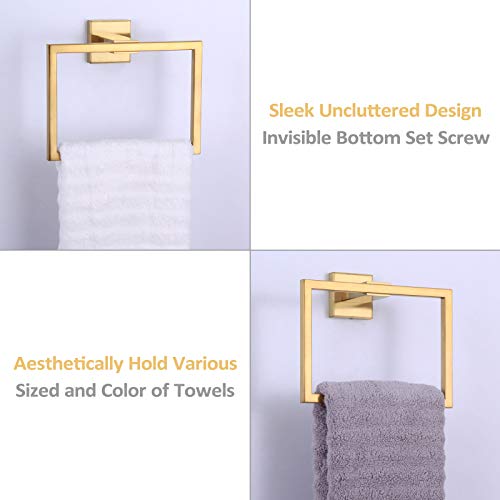 Hand Towel Holder Brushed Gold, Angle Simple Sus304 Stainless Steel Square Towel Ring, Bathroom Towel Hanger For Wall, 7.09-Inch #TOP2
