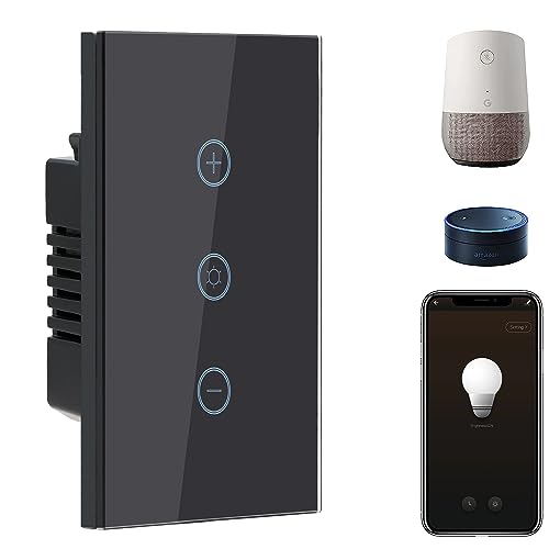 BSEED Smart Dimmer Switch, 2.4GHz WiFi Dimmer Light Switch Works with Alexa and Google Home, Neutral Wire Required Light Switch Dimmer, Single Pole Touch Dimmer Switch for Lamp, Remote Control, Black