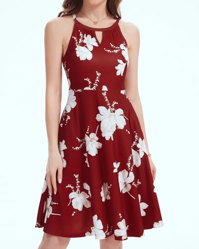Image of ANYFITTING Built in Bra Halter Dresses for Women 2026 Summer Pockets Dress Flowy Midi Sundresses Beach Vacation