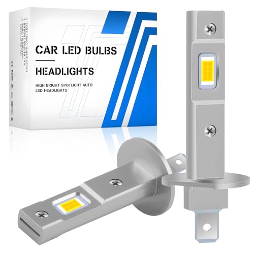 Bombilla LED H1 para Coche, 16000LM 6000K Blanco Frío, Plug and Play, 1:1 Mini Bombillas Led h1 Faro Reemplazo de Halógeno Kit, 2 Bombillas LED H1