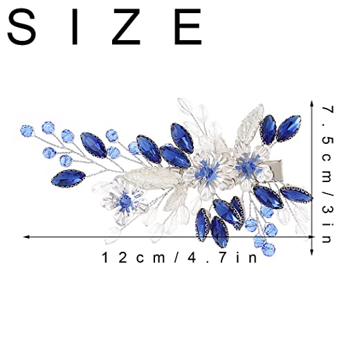 Flatser Blue Crystal Wedding Hair Clips Silver Flowers Bride Hair Barrettes Leaf Bridal Hair Accessories For Women #TOP1